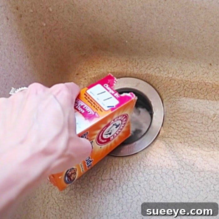 Green Solutions for Clogged Drains 2 Person pouring baking soda into a drain