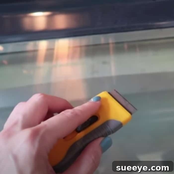 Close-up of cleaning an oven door
