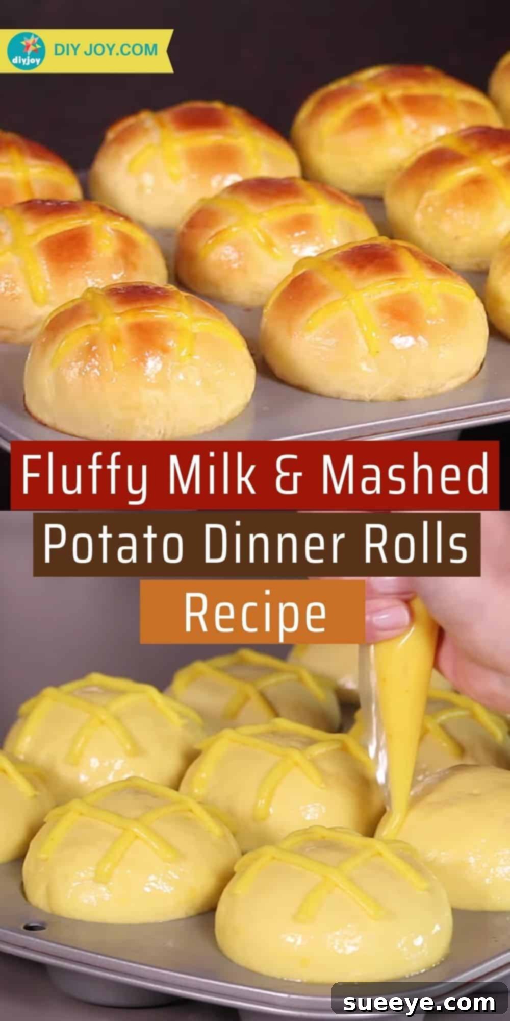 Fluffy Milk & Mashed Potato Dinner Rolls Recipe - Final Product Showcase with Golden Topping