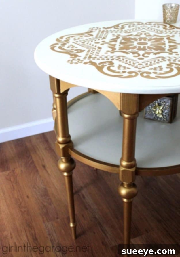 Gold And White Stenciled End Table Gold And White Stenciled End Table