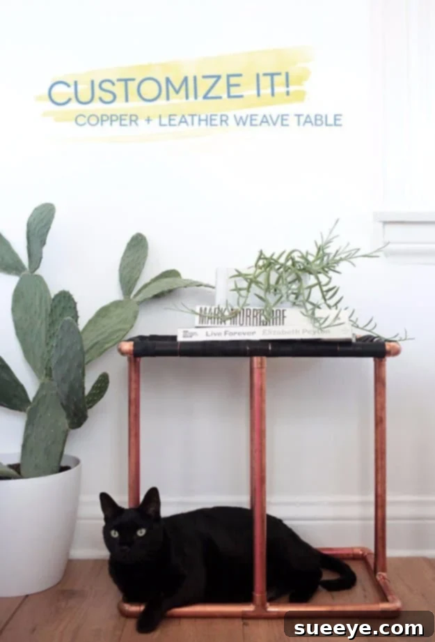 Copper And Leather Weave Side Table Copper And Leather Weave Side Table