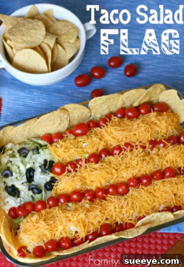 Easy Taco Salad Flag - Patriotic Party Centerpiece Easy Taco Salad Flag Recipe for party appetizer