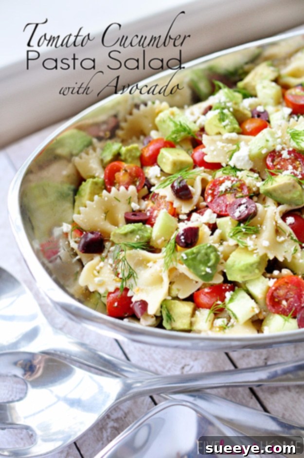 Tomato Cucumber Pasta Salad with Avocado - Healthy 4th of July Side Salads for July 4th - recipe idea for healthy pasta salad