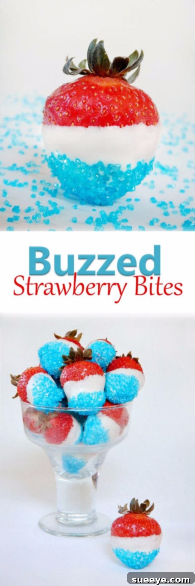 Boozy Buzzed Strawberry Bites - Adult 4th of July Treat Boozy Strawberry Bites for a July 4th party idea with alcohol