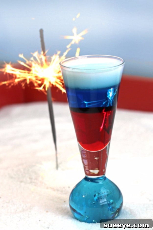 Layered Shooter Cocktail - Non-Alcoholic 4th of July Treat Layered Shooter Cocktail - Fun 4th of July Drink Idea