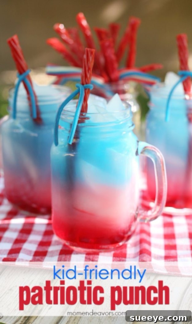 Kid-Friendly Patriotic Punch - Layered Red, White, Blue Kid Friendly Patriotic Punch - Non-alcoholic 4th of July Drink