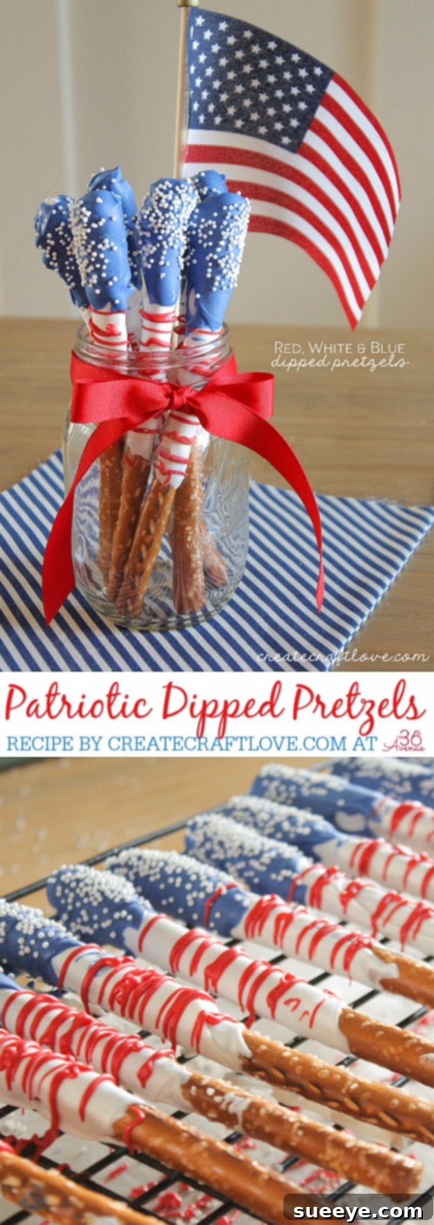 Red White and Blue Dipped Pretzels - Easy 4th of July Snack fourth of july snack recipes for party
