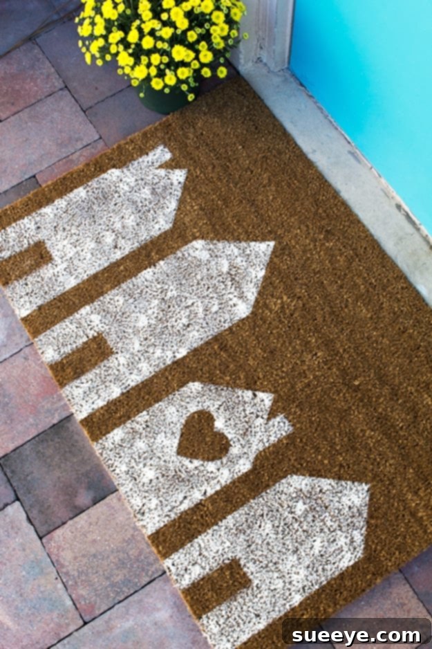 Painted House Doormat DIY Painted House Doormat, featuring a charming house silhouette