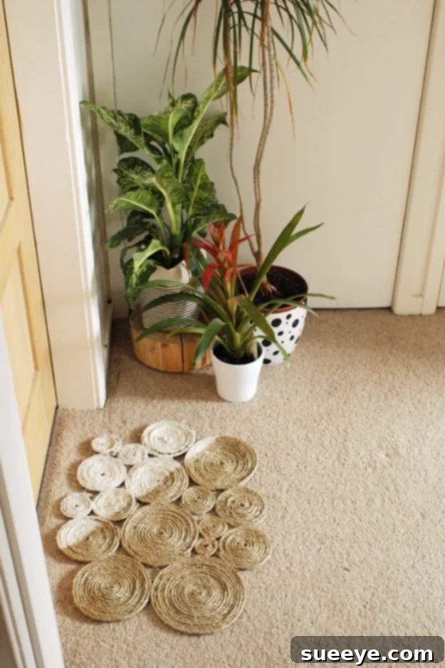 Rope Coil Doormat DIY Rope Coil Doormat, creating a textured and nautical look