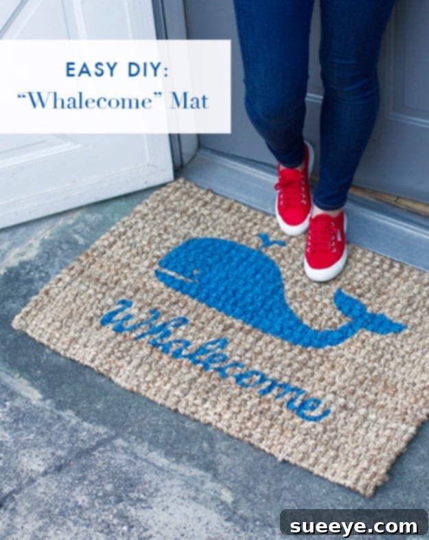 Whalecome Mat DIY Whalecome Mat with a playful whale design for a unique welcome