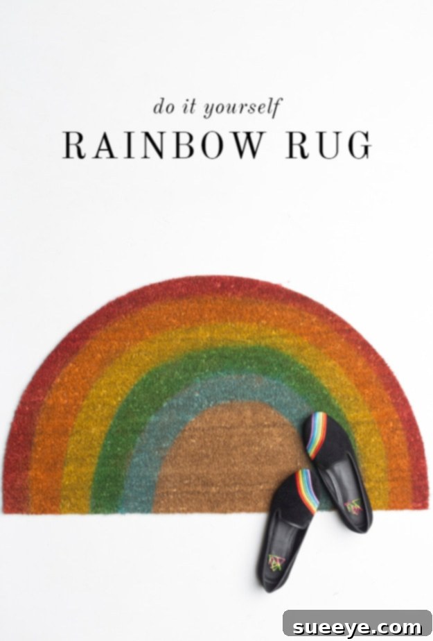 Rainbow Welcome Mat DIY Rainbow Welcome Mat, a vibrant and cheerful addition to your doorstep