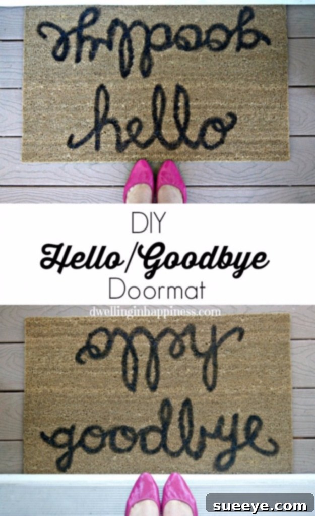 Hello Goodbye Doormat DIY Hello Goodbye Doormat, a clever dual-message entrance mat