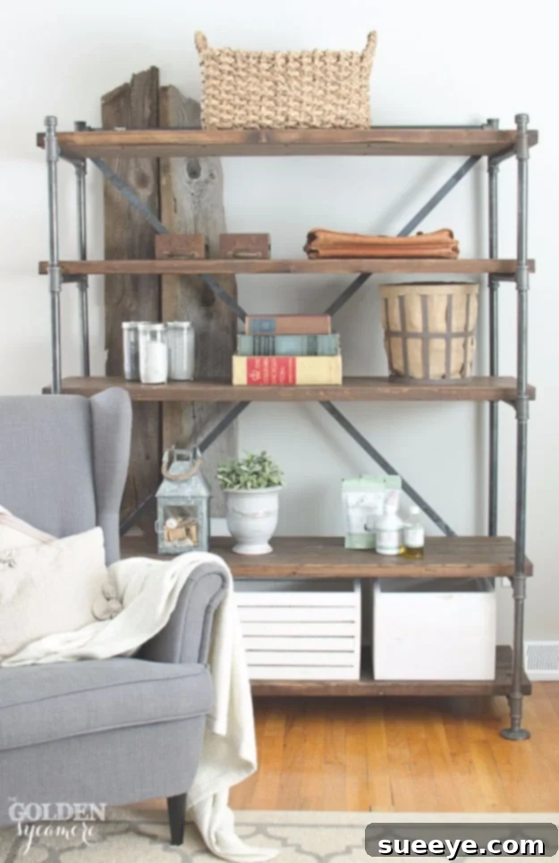 Robust DIY industrial pipe shelving unit for urban and rustic-modern homes