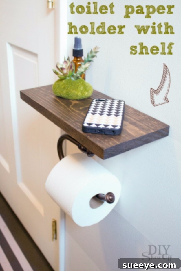Practical DIY toilet paper holder shelf for small bathroom storage