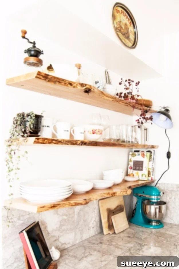 Organic live edge floating shelves for natural, rustic, and modern fusion decor