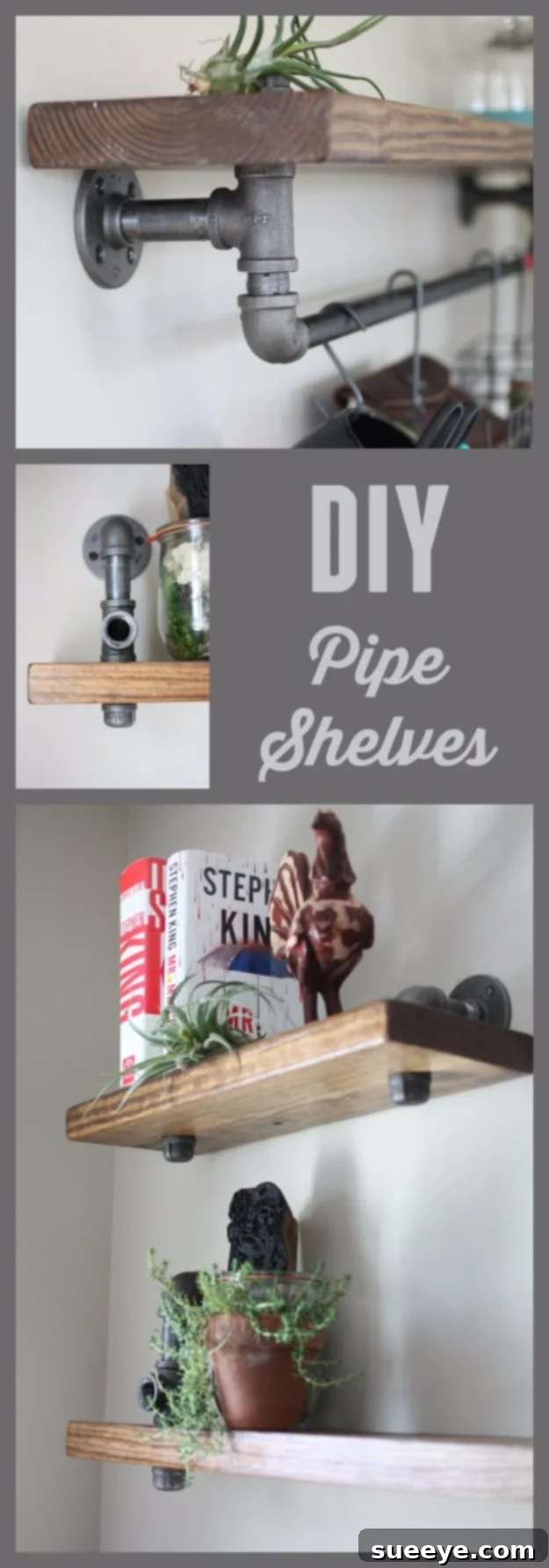 Sturdy DIY industrial pipe and wood bookshelves for extensive storage