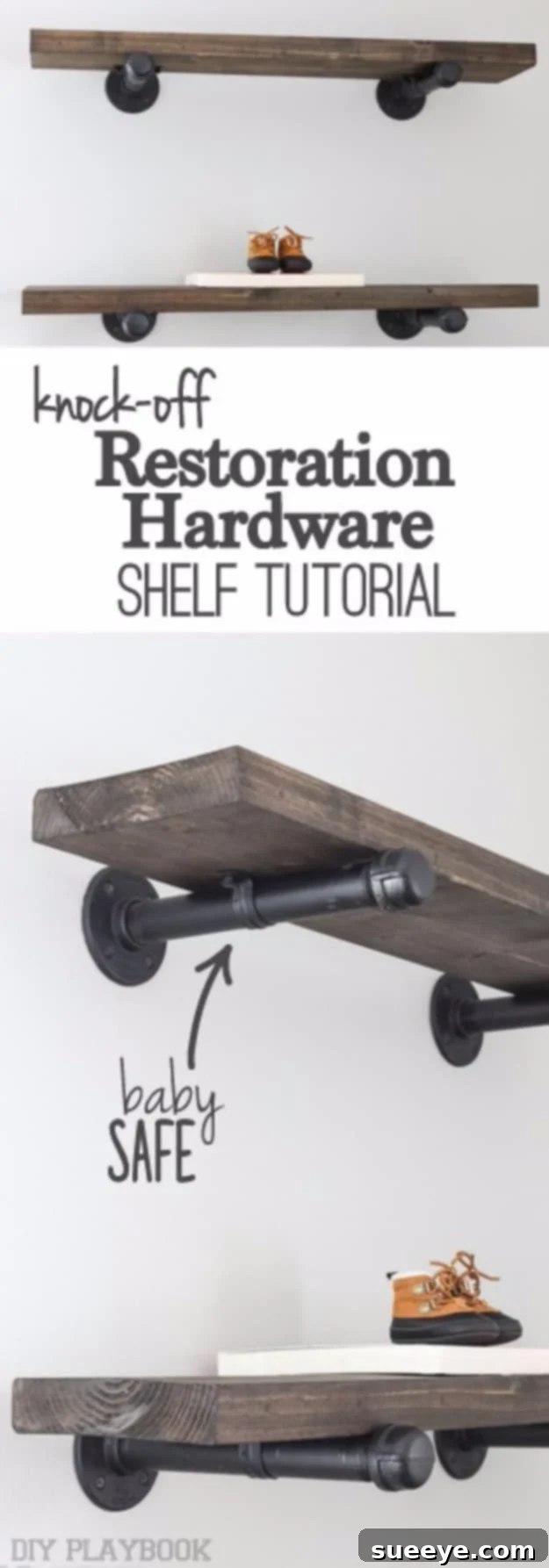 Affordable DIY Restoration Hardware style industrial pipe shelves