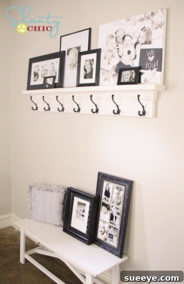 Practical DIY shelf with hooks for entryways, mudrooms, or bathrooms