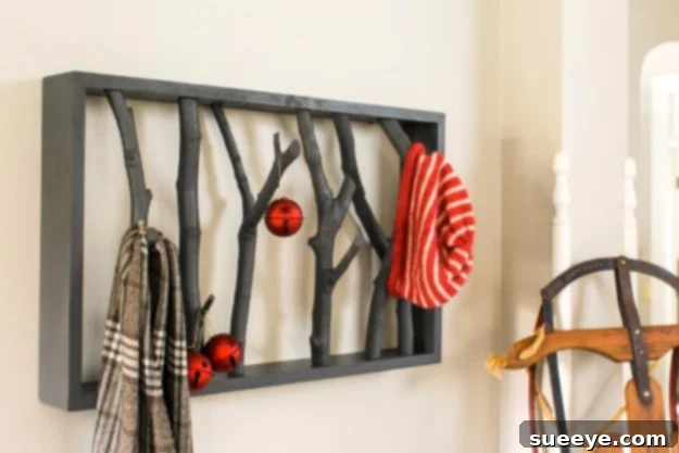 Organic DIY branch shelf for a rustic, natural, and whimsical decor