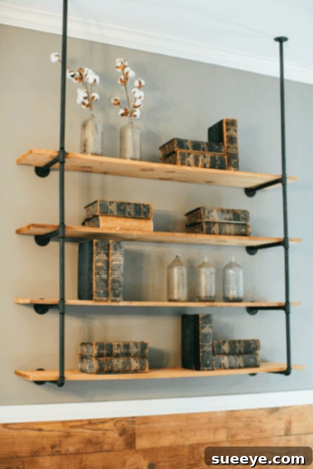 Expansive DIY open pipe shelving for versatile industrial and rustic storage