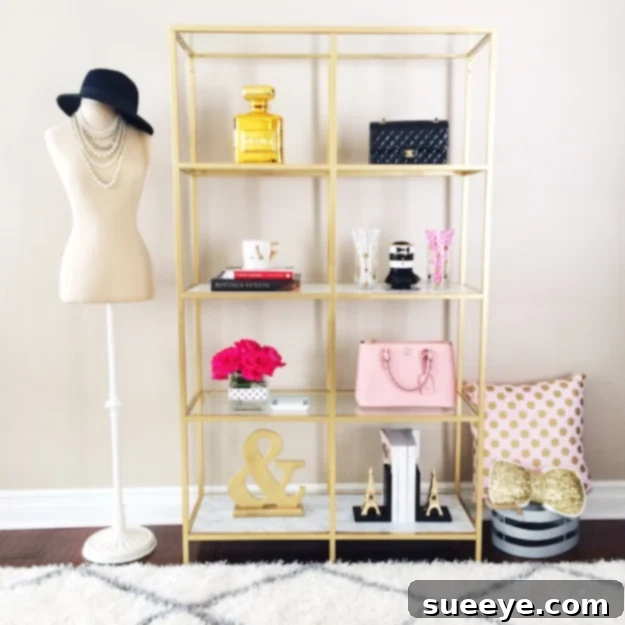 Luxurious DIY gold and marble shelves for elegant and chic interiors