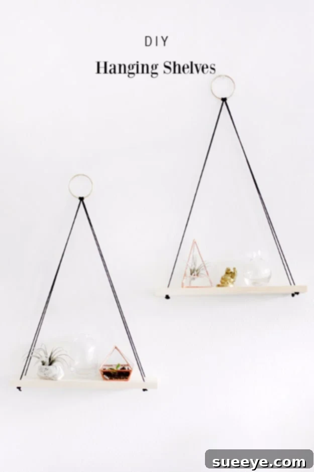 Versatile DIY hanging shelves for plants, books, or small decor items