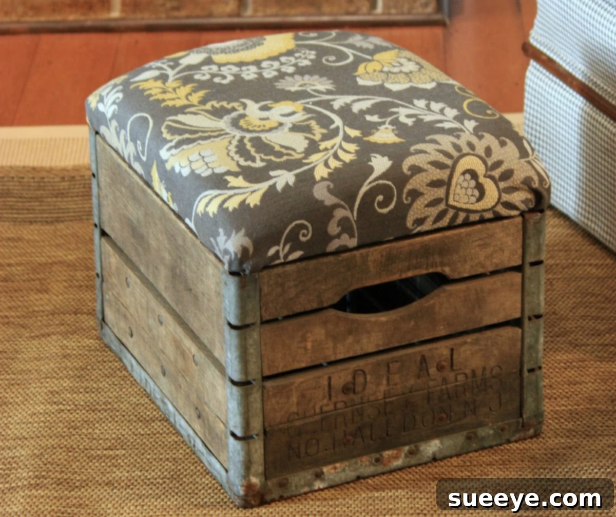 DIY Rustic Milk Crate Ottoman with Storage DIY Rustic Milk Crate Ottoman with Storage