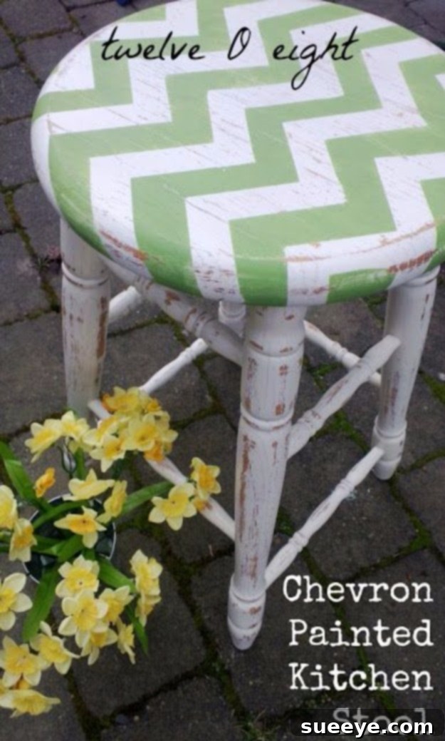 Chevron Painted Kitchen Stool Chevron Painted Kitchen Stool