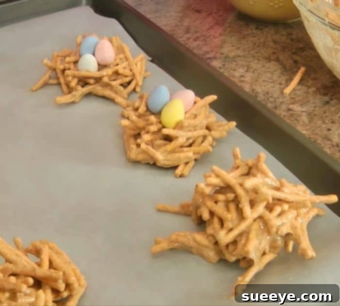 3-Ingredient Bird's Nest Cookies Recipe - garnished and setting