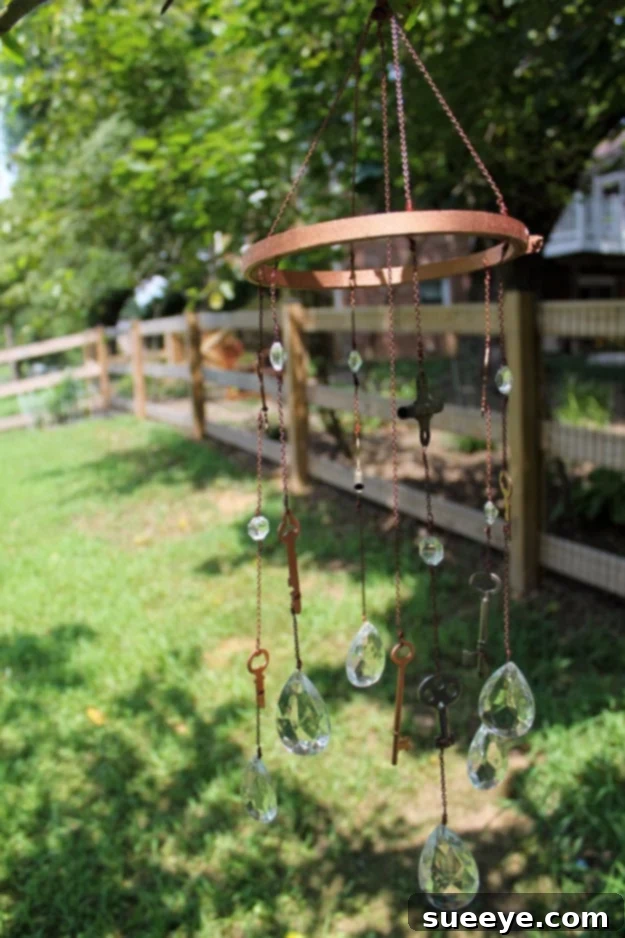 Key and Crystal Wind Chimes - Dazzling Outdoor Decor Key and Crystal Wind Chimes - Sparkling Upcycled Keys and Crystals for a Magical Sound