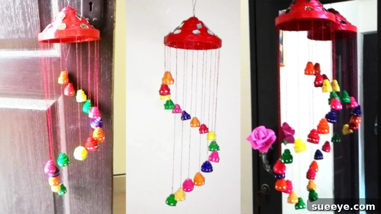 DIY Festive Wind Chimes - Colorful and Fun DIY Festive Wind Chimes - Upcycled Newspaper Wall Hanging or Chimes for a Playful Look