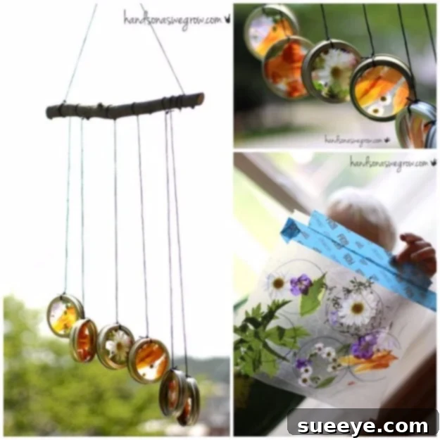 Nature Suncatcher Wind Chimes - Organic Garden Decor Nature Suncatcher Wind Chimes - Crafting with Leaves, Flowers, and Found Natural Elements