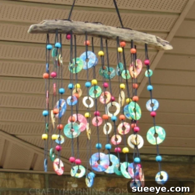 Colorful Metal Washer Wind Chime - Bold and Bright Colorful Metal Washer Wind Chime - Brightly Painted Washers for a Cheerful Outdoor Display