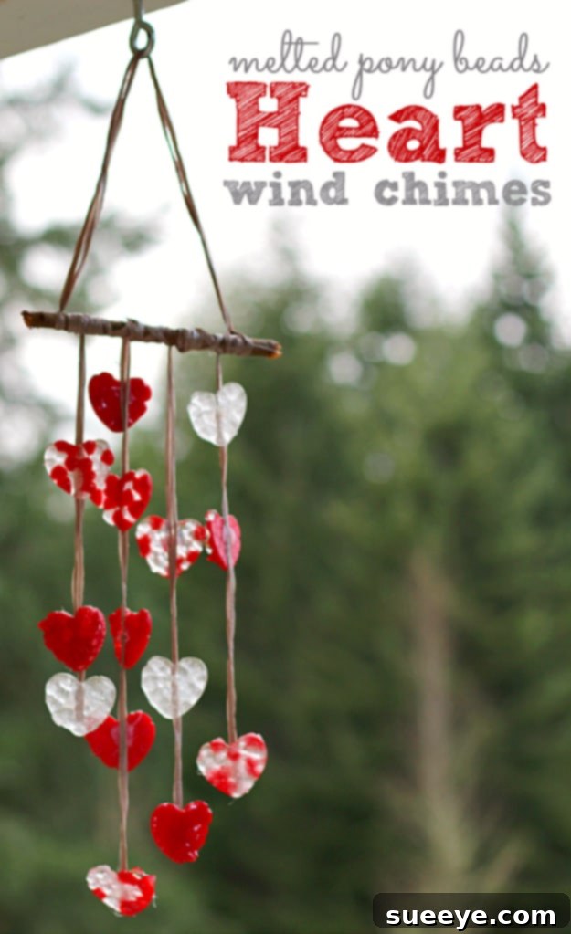 Melted Pony Bead Heart Wind Chimes - Sweet and Simple Melted Pony Bead Heart Wind Chimes - Colorful Craft for Kids, Perfect for Valentines or Everyday Decor