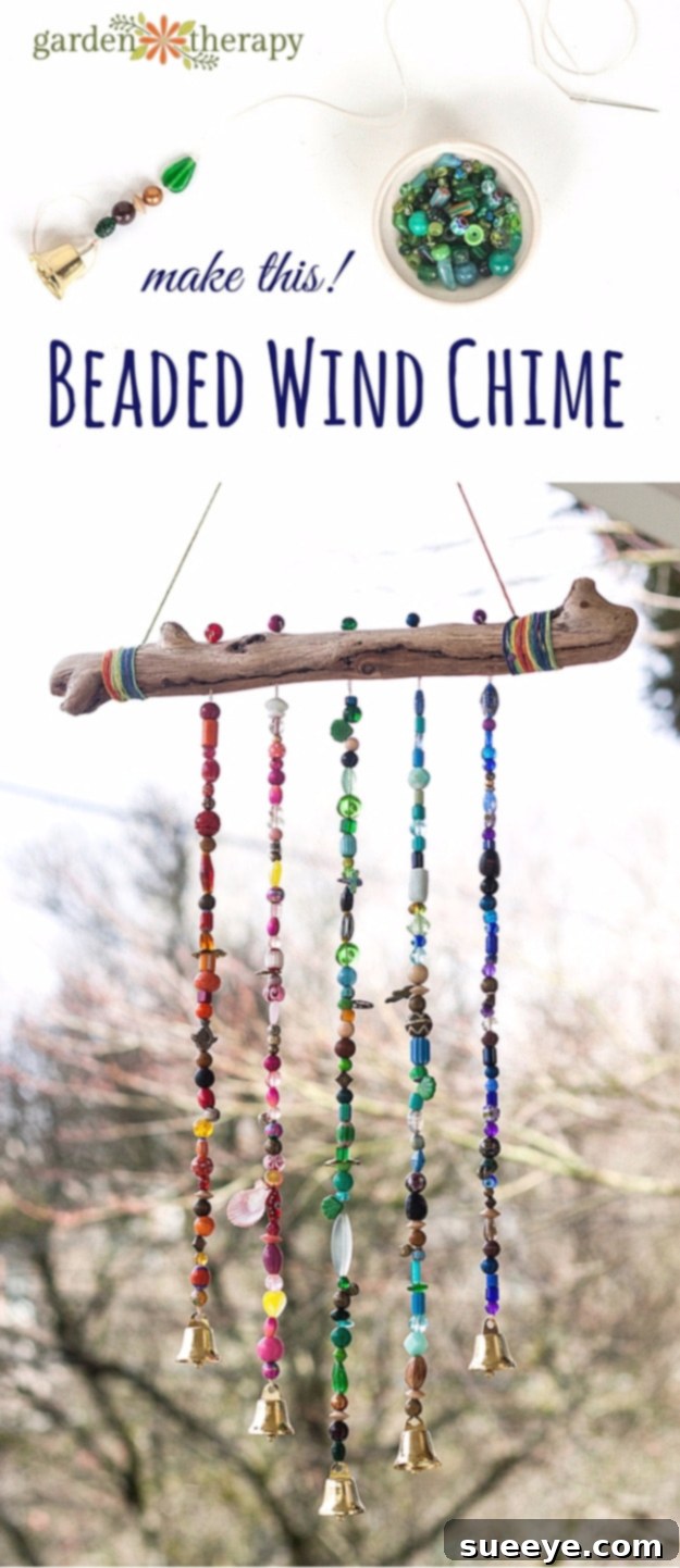 Beautiful Beaded Wind Chime - Sparkling Garden Accent Beautiful Beaded Wind Chime - Sparkling Garden Decor with Driftwood and Colorful Beads