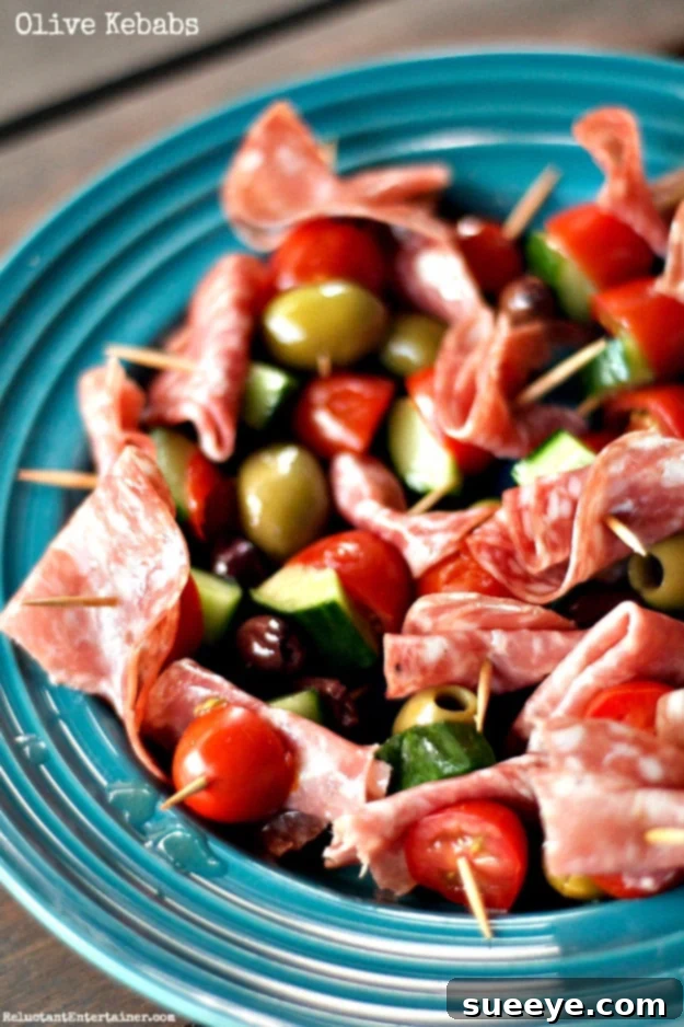 Easy Olive Kebabs Party Snack Savory Olive Kebabs with Cheese and Tomatoes