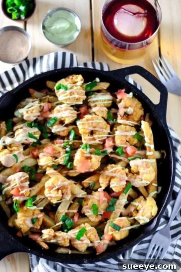 Fun Shrimp Po Boy Loaded Fries Party Food Savory Shrimp Po Boy Loaded Fries