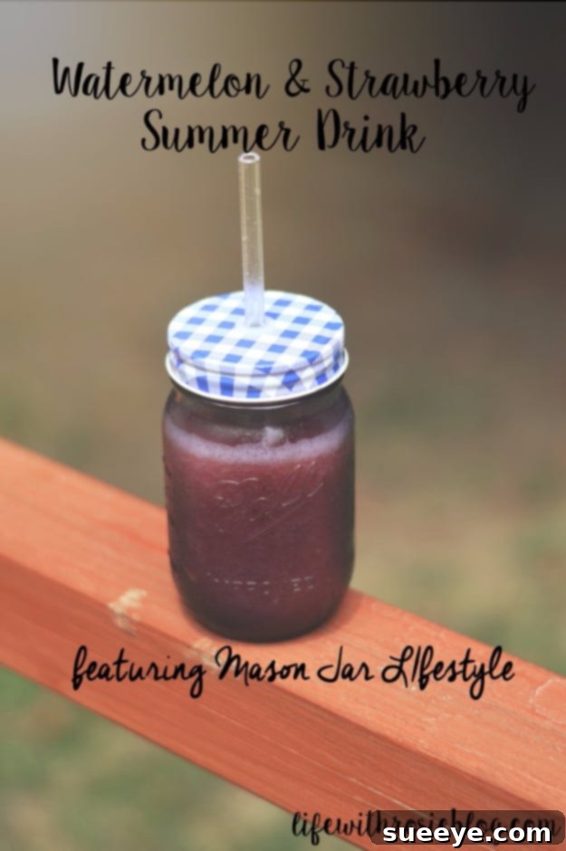 Sweet Watermelon and Strawberry Summer Drink: Ultimate Hydration Watermelon and Strawberry Summer Drink served in a charming mason jar with fresh fruit.