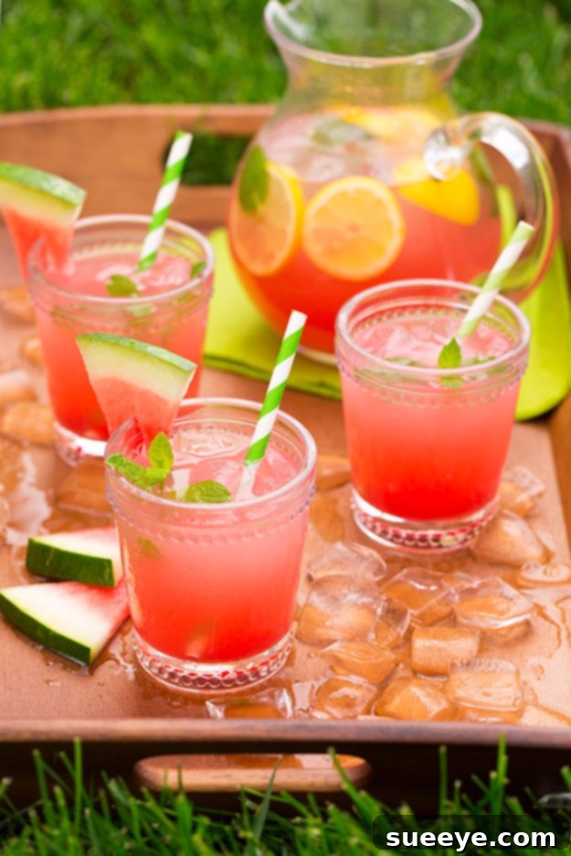 Sweet & Tangy Watermelon Lemonade for Summer Refreshing Watermelon Lemonade in a glass, garnished with watermelon wedges.