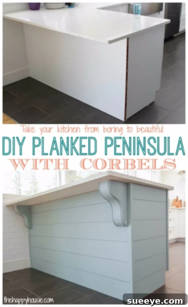 DIY Kitchen Makeover - Planked Peninsula Corbels