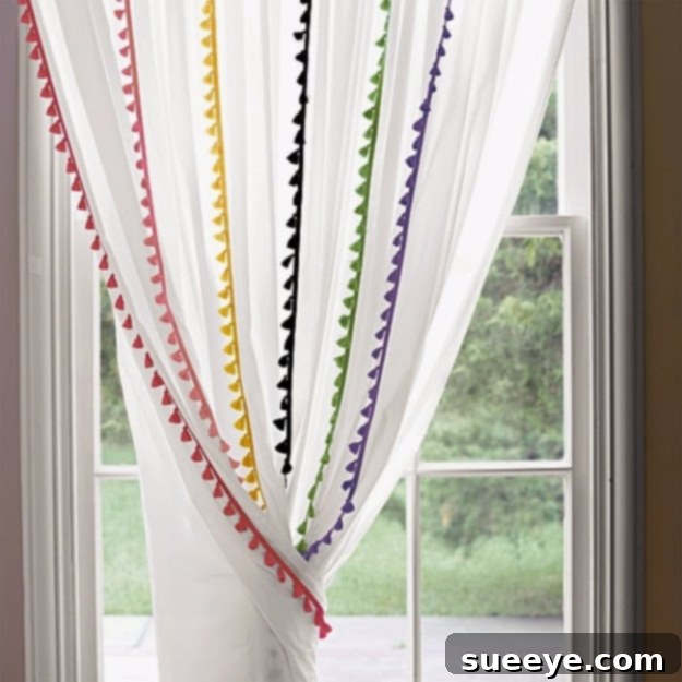 DIY No Sew Pom Pom Curtains DIY No Sew Pom Pom Curtains for a fun, whimsical touch