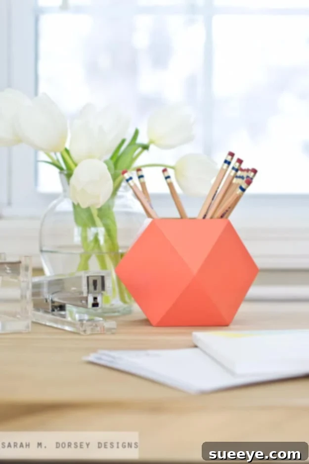 DIY geometric pencil cups for stylish desk organization