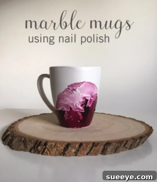 DIY marble mugs created with nail polish for a unique design