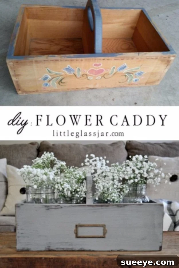 DIY flower caddy made from dollar store items to hold small bouquets