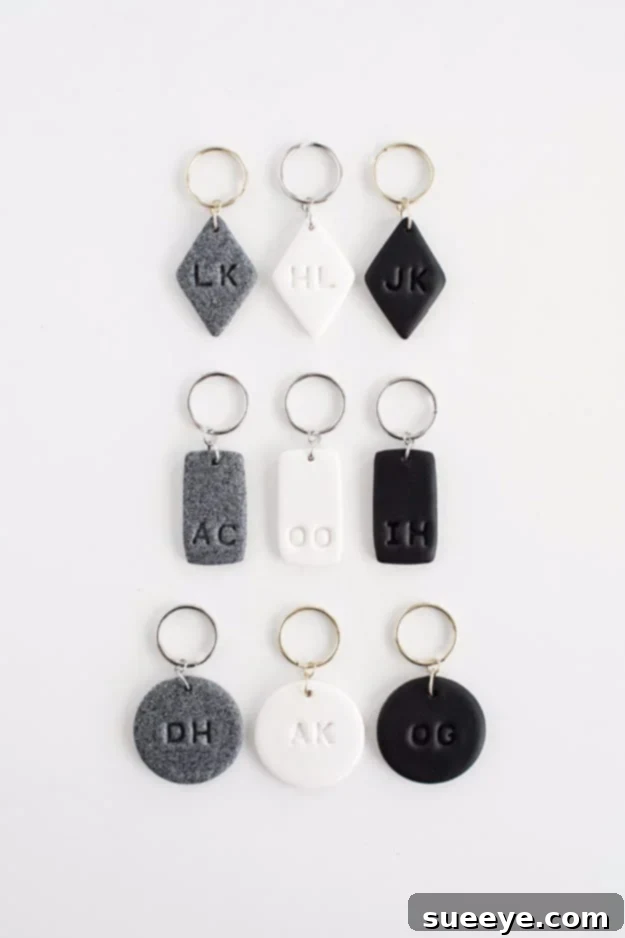 DIY monogram clay keychains, custom-made and personalized accessories