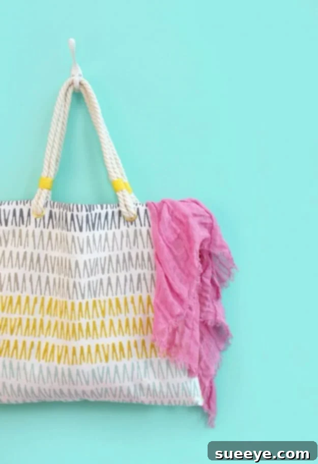 DIY tote bag made from a repurposed dollar store throw pillow cover