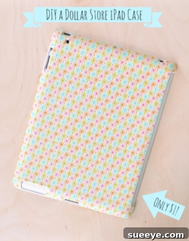 DIY patterned tablet case created with decoupage fabric and a dollar store case