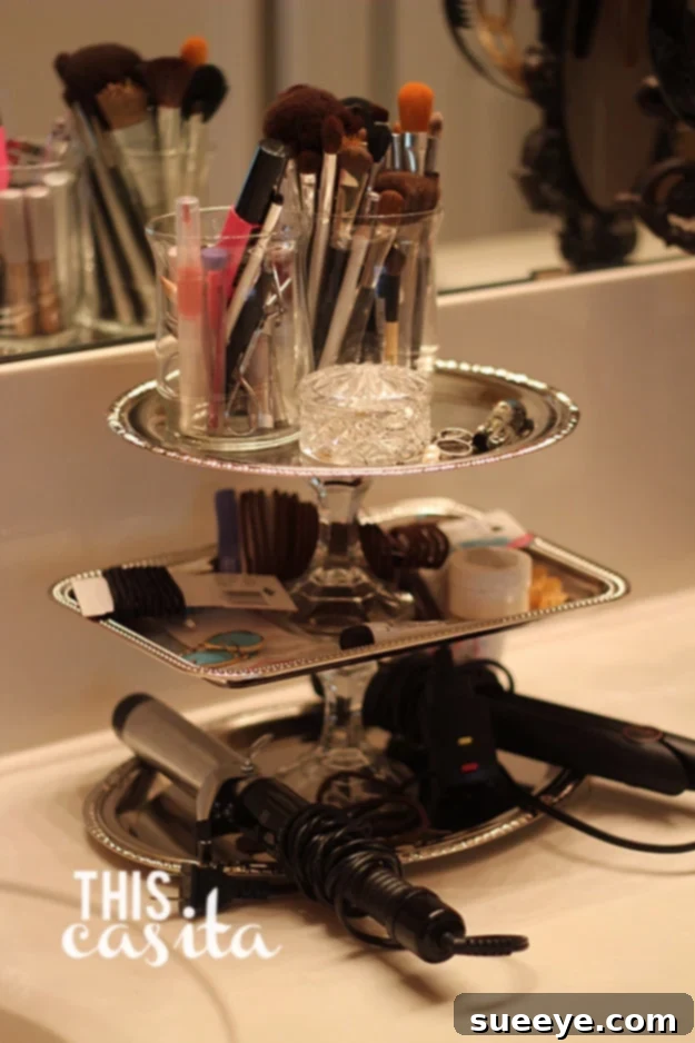 DIY organized makeup storage solution using Dollar Tree containers