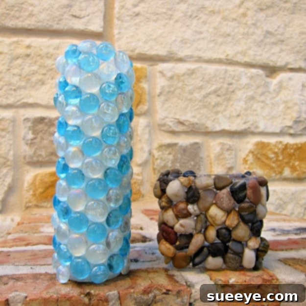 DIY accent stone candle holders made with dollar store materials