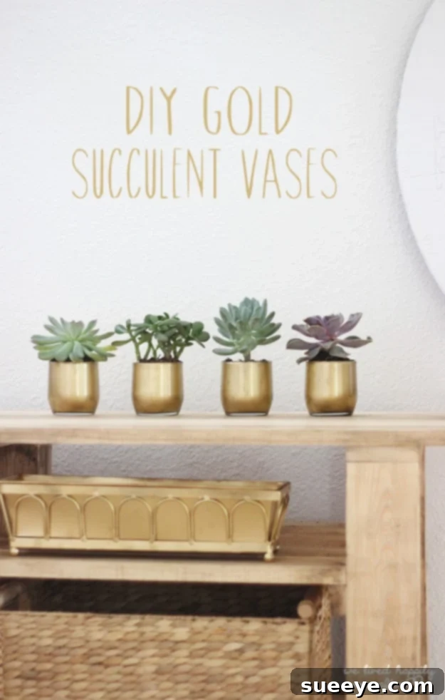 DIY gold succulent vases made from dollar store items for chic decor